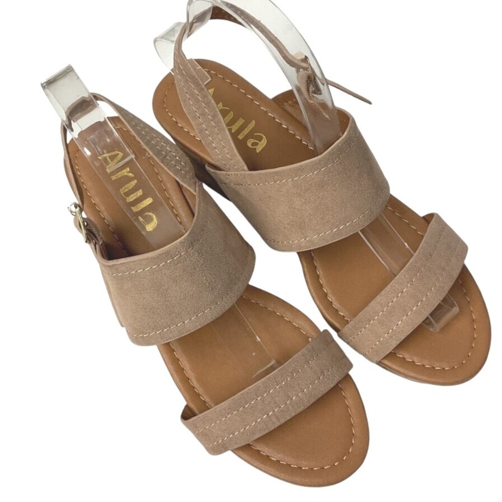 Arula Women's Suede Ankle Strap Platform Cork Wedge Sandals Neutral Size 8 - Picture 4 of 12
